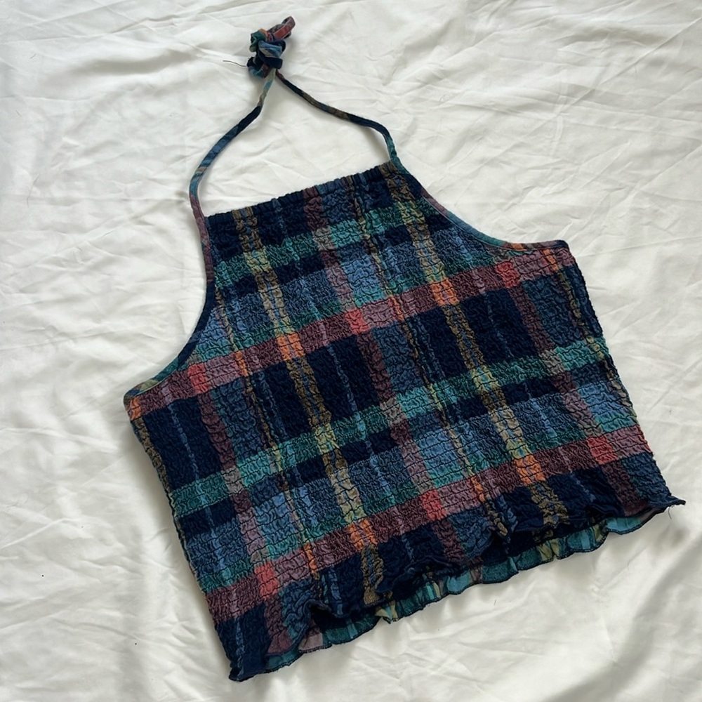 American Eagle Plaid Halter Crop Top
